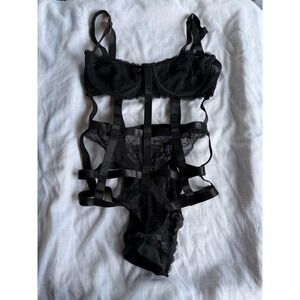 Ijak its just a kiss Lace  Bodysuit Black Cage Strappy Erotic Open Sexy Intimate